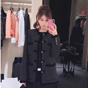 9a++ quality chanel velvet-trim tweed jacket